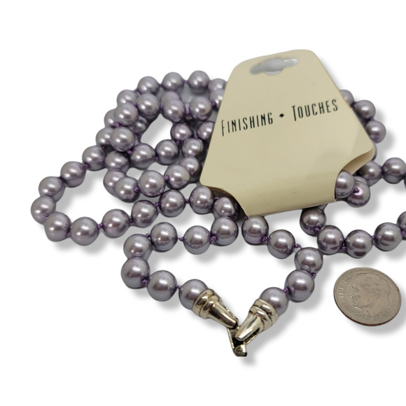Vintage Finishing Touches Silver-Lavender 8mm Round Faux Pearls tied Strand 30" - Picture 4 of 7